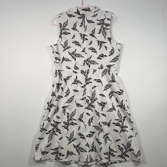 T Tahari Linen Blend Fit & Flare Sleeveless Dress Women's M Leaf Print White - Picture 13 of 13